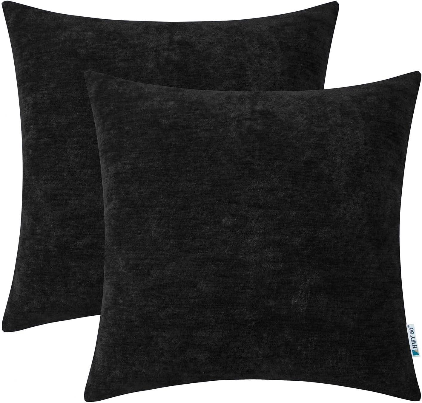 HWY 50 Juego de 2 fundas de cojín color negro de 16 x 16 pulgadas para sofá, cama, sala de estar, felpilla suave y sólida, decorativas, cuadradas,