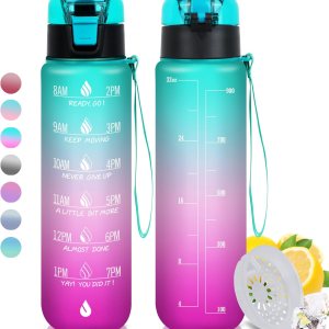 ZOMAKE Botella de agua motivacional de 32 onzas con tiempos para beber, marcador de tiempo y filtro extraíble, flujo rápido, jarra de agua Tritan ZOMAKE Botella de agua motivacional de 32 onzas con tiempos para beber, marcador de tiempo y filtro extraíble, flujo rápido, jarra de agua Tritan