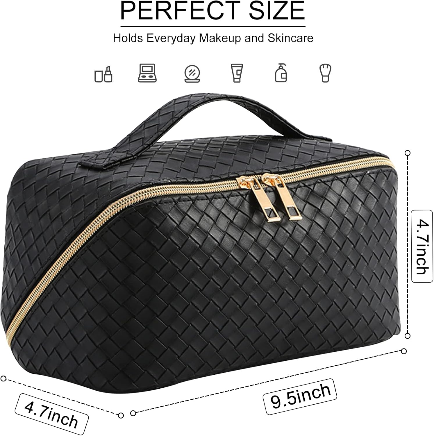 Bolsa de maquillaje mejorada de gran capacidad, bolsa de cosméticos de viaje para mujeres, bolsas de cosméticos portátiles impermeables con asa y