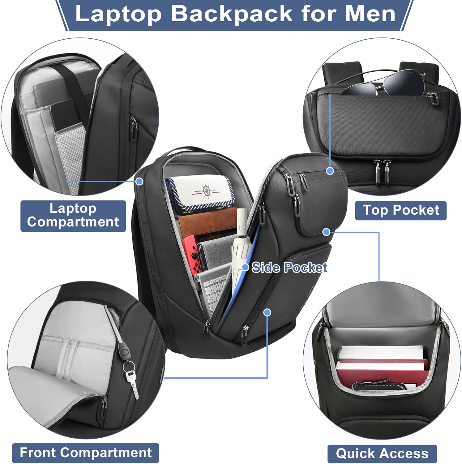 Mochila de negocios para hombre, mochilas antirrobo inteligentes para laptop de 17.3 pulgadas con puerto de carga USB, resistente al agua, mochila