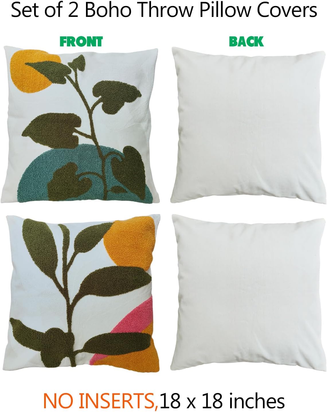 JIABOLANG Juego de 2 fundas de almohada abstractas bohemias de 18 x 18 pulgadas para sofá, sala de estar, funda de cojín geométrica floral tejida,