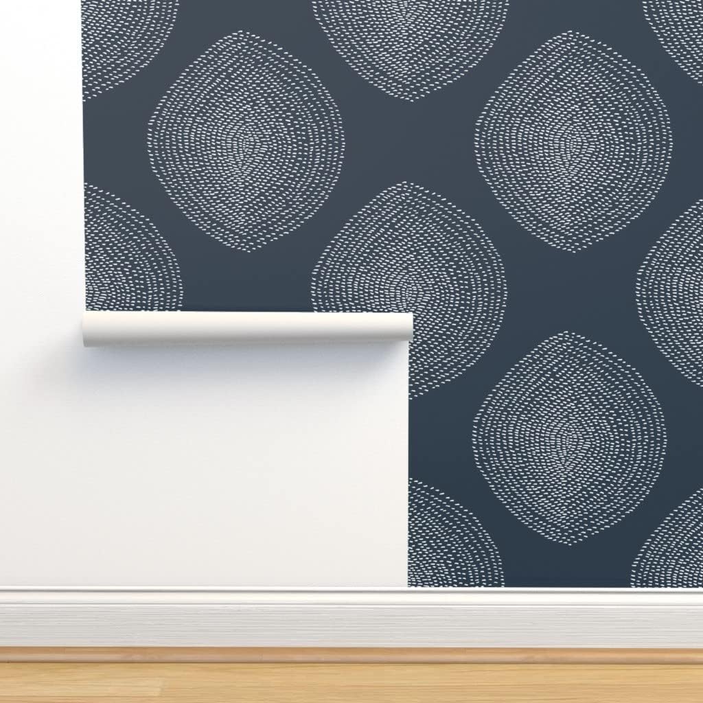 Spoonflower Papel tapiz extraíble de 9 x 2 pies – Papel tapiz bohemio blanco azul marino abstracto abstracto personalizado prepegado