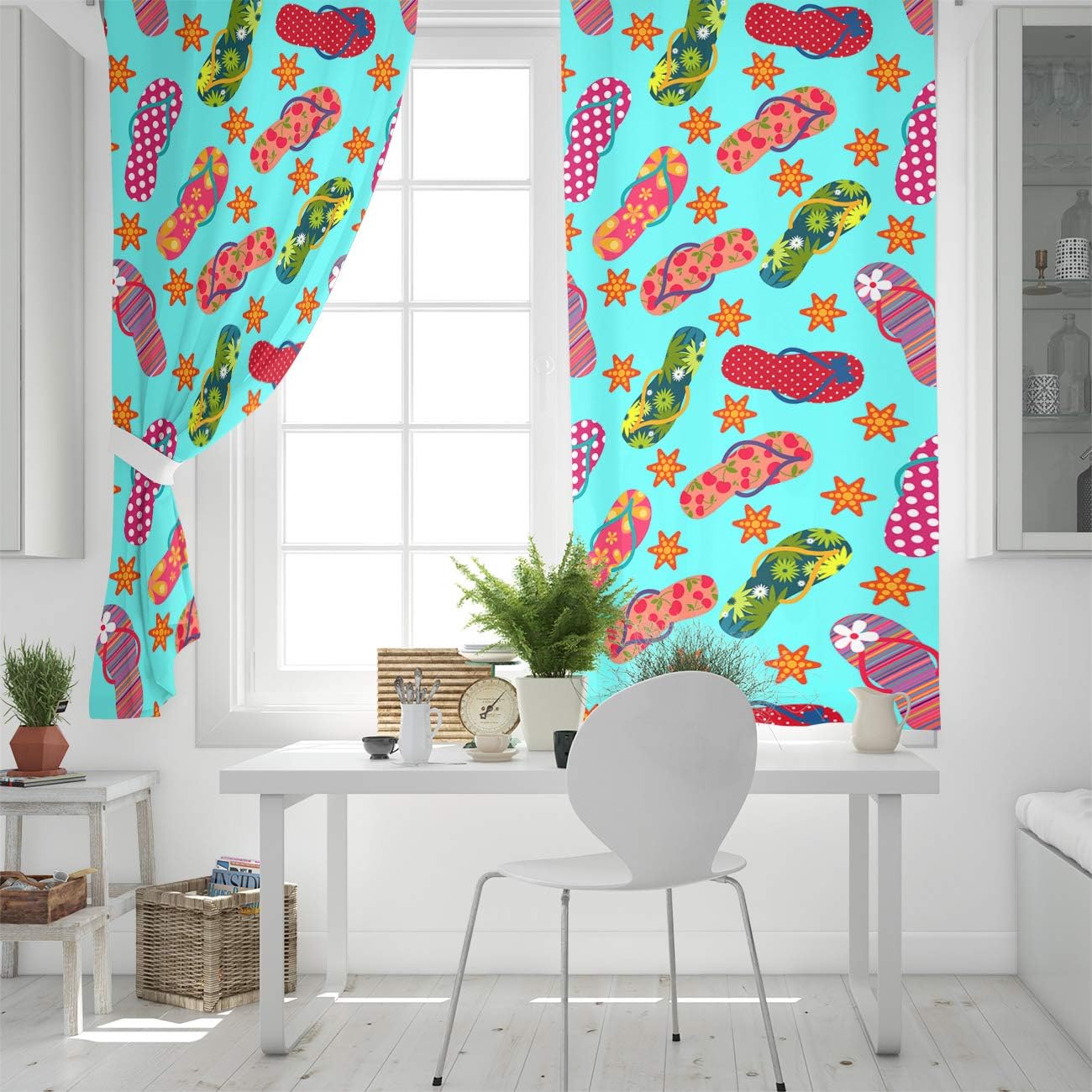 Blackout Curtains Thermal Insulated Colored Slippers Colorful Summer Clip Art Solid Pattern Metal Grommet Elegant Room Drapes Window Curtain for