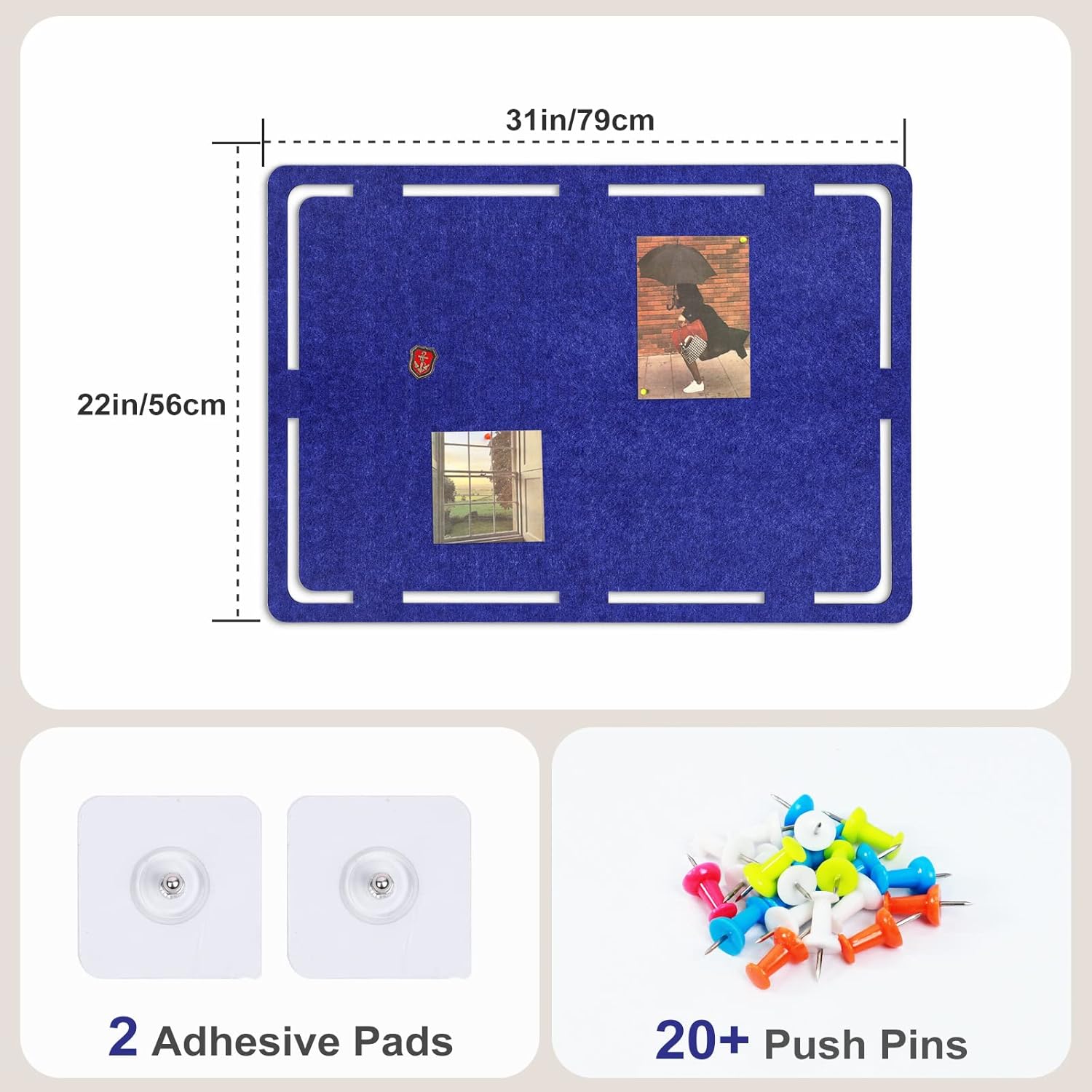 SEG Direct Tablero de anuncios, tablero de corcho de fieltro grande de 31 x 22 pulgadas, tablero de anuncios autoadhesivo con 20 pines para
