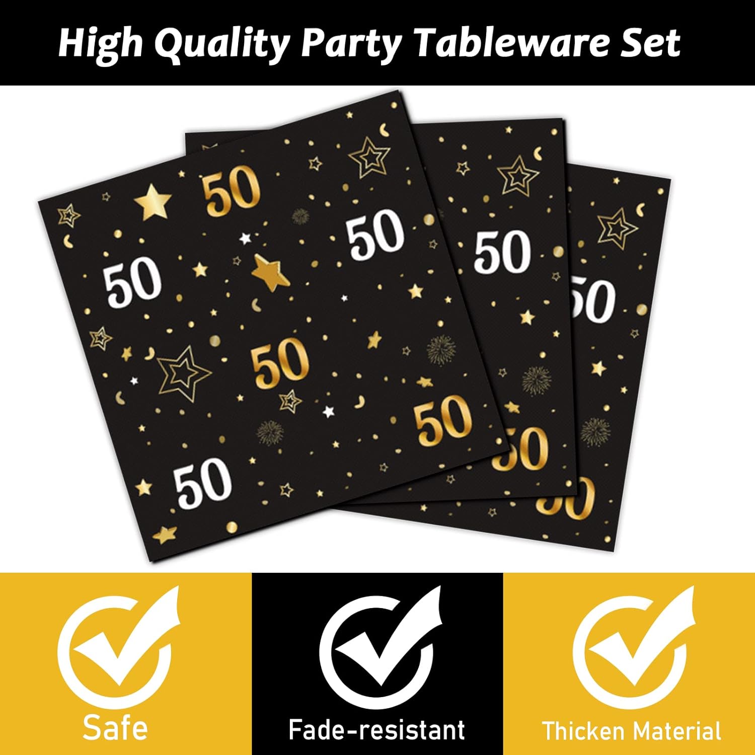gisgfim 96 piezas de suministros para fiesta de cumpleaños número 50, platos de papel, servilletas doradas, tema de feliz cincuenta, decoraciones de