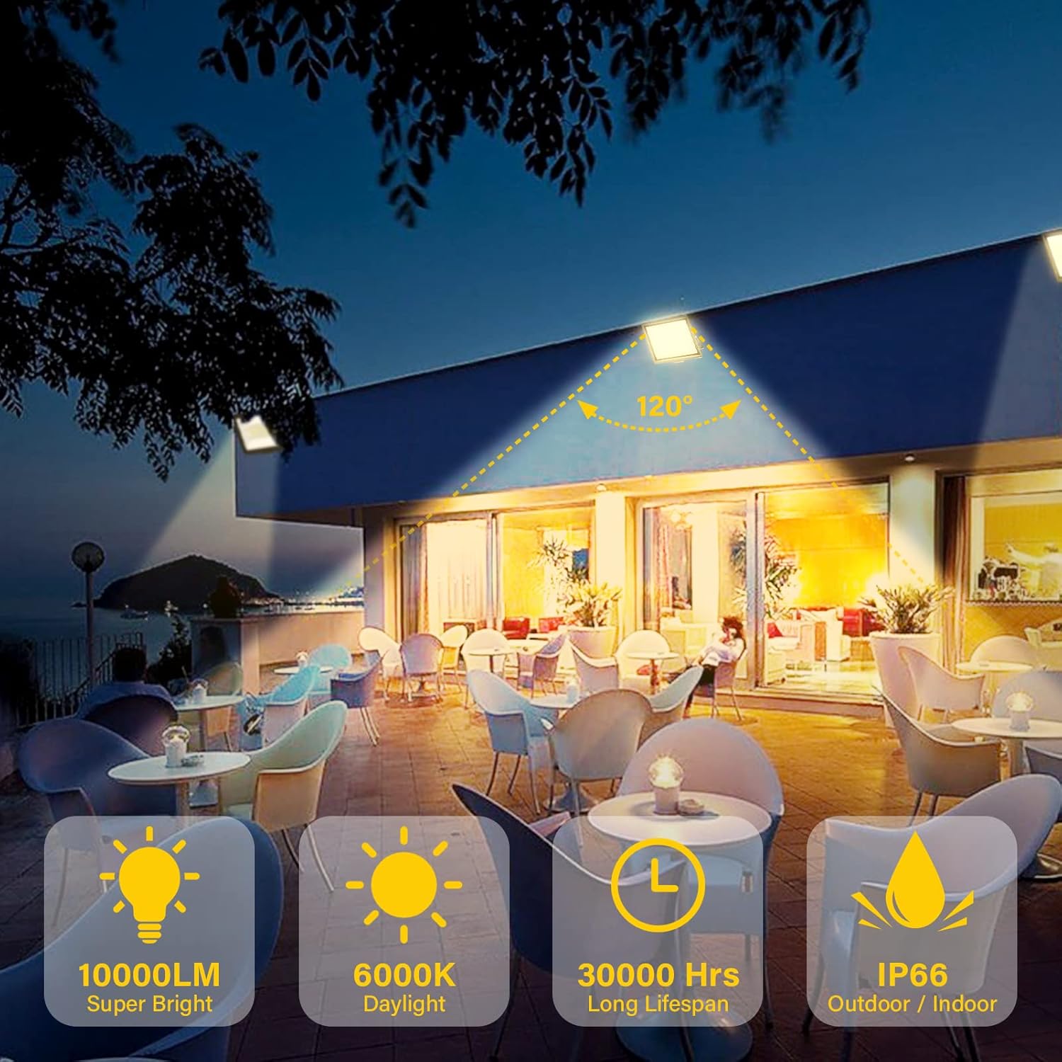 SKYWORLD Paquete de 2 luces LED de inundación para exteriores, 100 W, 10000 lúmenes, luz de inundación LED de seguridad, luz diurna de 4000 K, luz