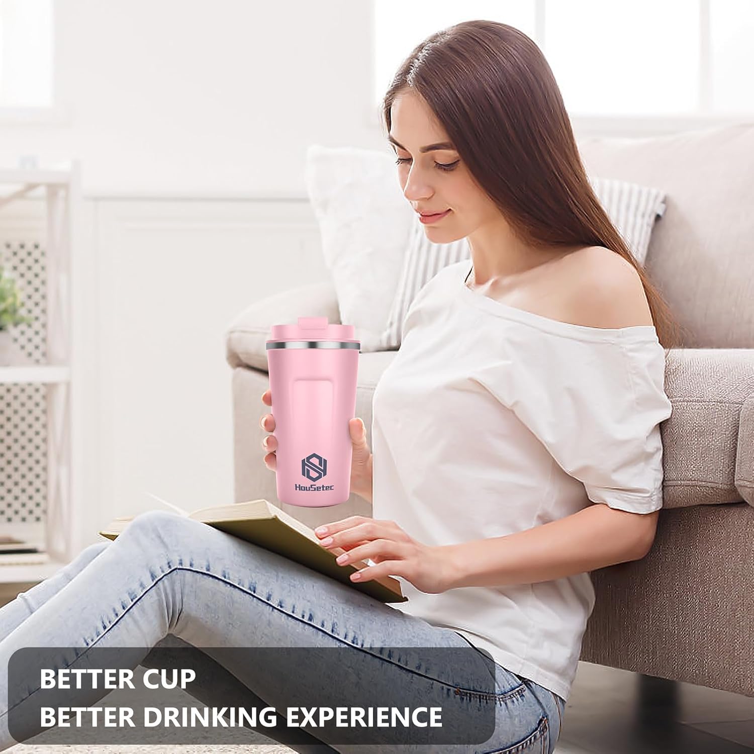 Taza de café, vasos de café con popotes y cepillos para pajillas, taza de café de viaje con tapas a prueba de fugas para mantener el agua caliente y