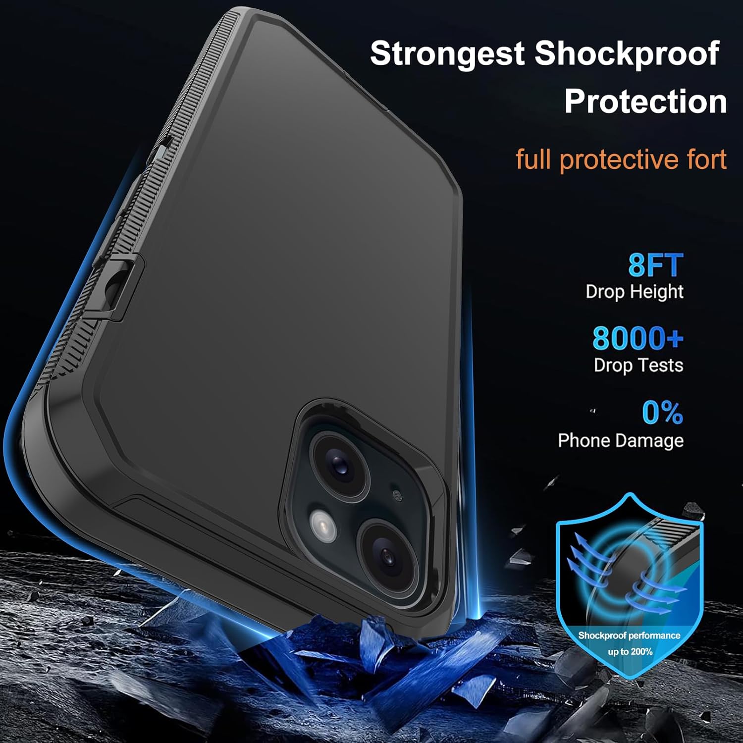 Annymall Funda para iPhone 15 con 2 protectores de pantalla, protección contra caídas a prueba de golpes, cuerpo completo, resistente, 3 capas,
