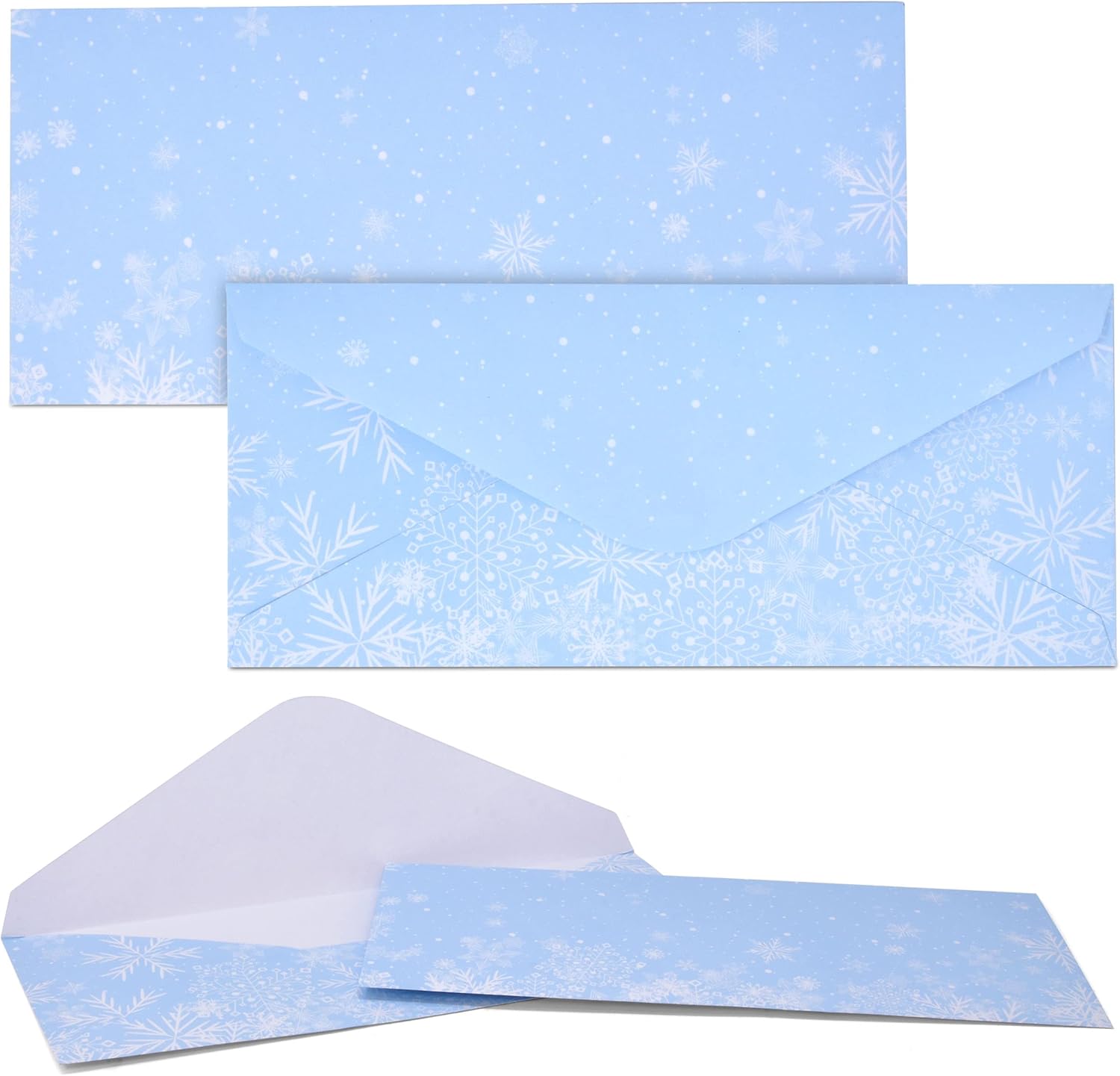 120 sobres de copo de nieve de Navidad #10 Holiday Blue Winter Snowflakes sobre invitaciones carta estándar cierre de sello de pegamento para boda,