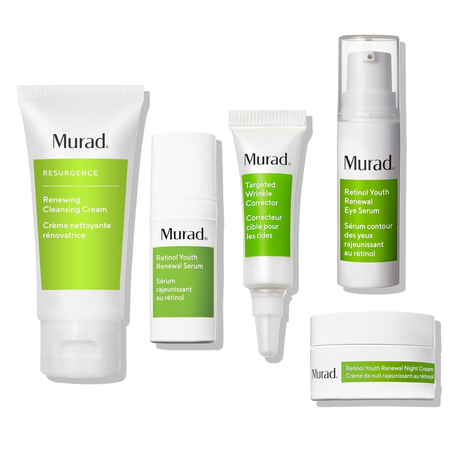Murad Kit de resurgimiento de 30 días, juego de 5 piezas, tamaño de prueba de $123 al valor, crema limpiadora renovadora de 2 onzas, suero de ojos
