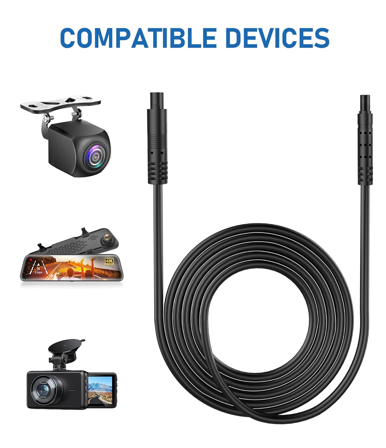 YQMAJIM Cable de extensión de cámara de respaldo de 4 pines, (10 pies 4P) de cobre puro más grueso, cable de extensión de cámara de visión trasera,