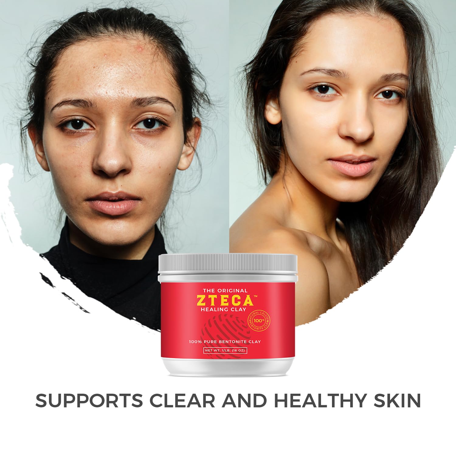 Original Zteca Healing Clay-Pure Bentonite Powder – Mascarilla facial natural para limpieza profunda de poros y beatificación de la piel. Perfecto