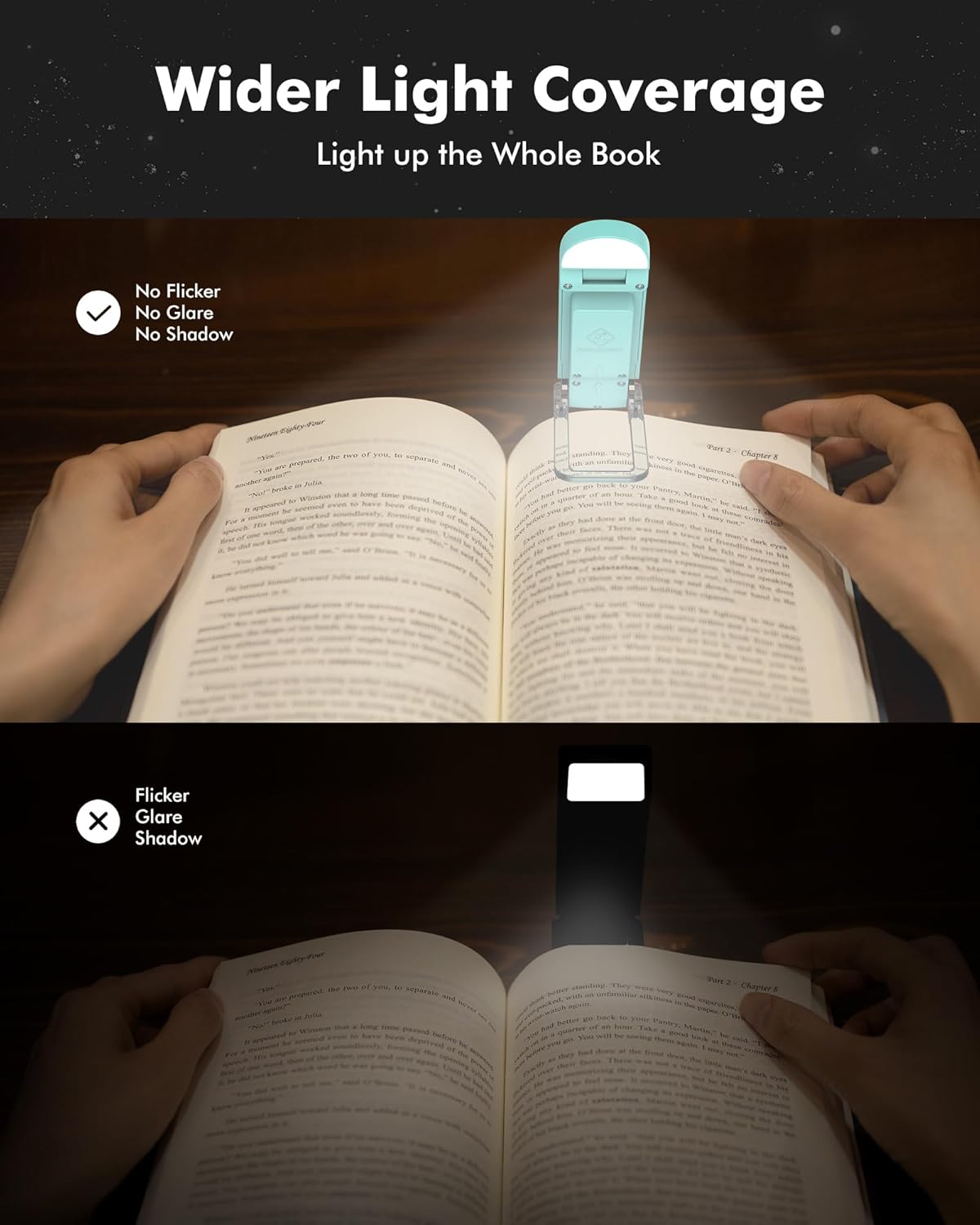 REALSLIGHT Luz de libro recargable por USB para leer en la cama, lámpara LED con clip con función de memoria, luz de lectura con temporizador, 3