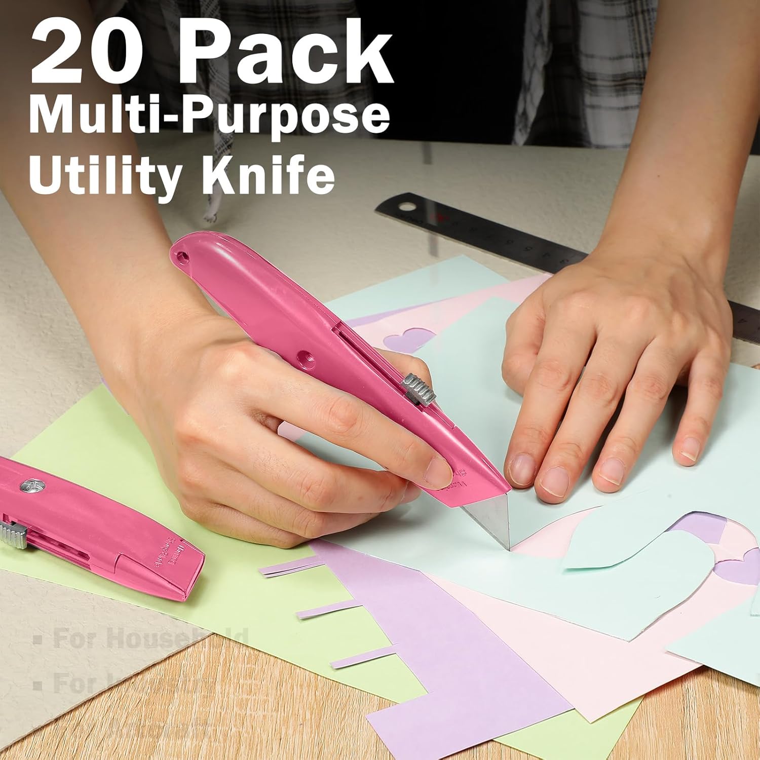 Reginary Cuchillo utilitario retráctil de 20 piezas de aleación de aluminio resistente para cartón, cajas y cartones, bricolaje, fábrica, hogar y