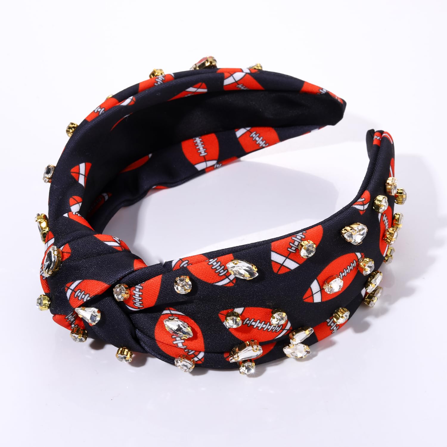 mokkia Diadema de fútbol para mujer, accesorios de fútbol para mamá, diadema anudada con diamantes de imitación, diadema con nudo superior ancho