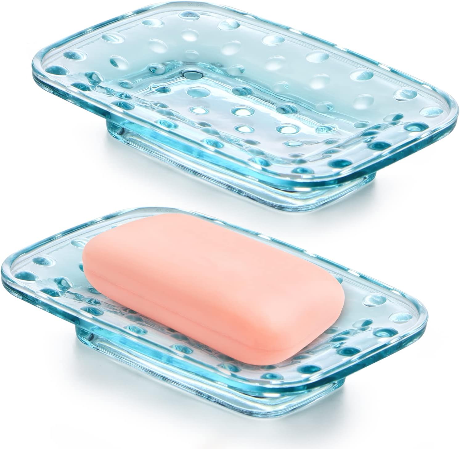 MDLUU Paquete de 2 jaboneras de barra de vidrio, soporte para jabón en relieve, bandeja protectora de jabón decorativa para ducha, bañera, fregadero