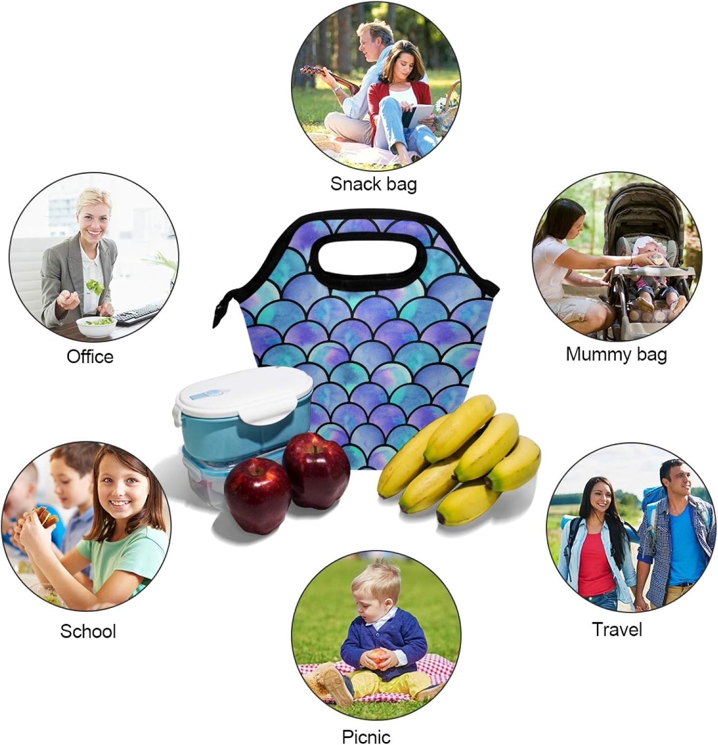 Naanle Bolsa de almuerzo aislada con cremallera para adultos, adolescentes, hombres y mujeres, loncheras de sirena oceánica, loncheras para preparar