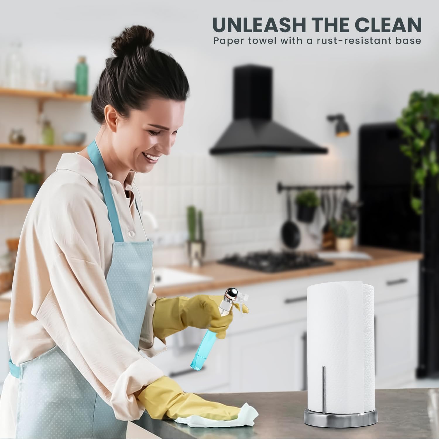 Everyday Solution – Soporte para toallas de papel con botella de spray de 7 onzas, rociador estético para encimera de cocina con soporte para