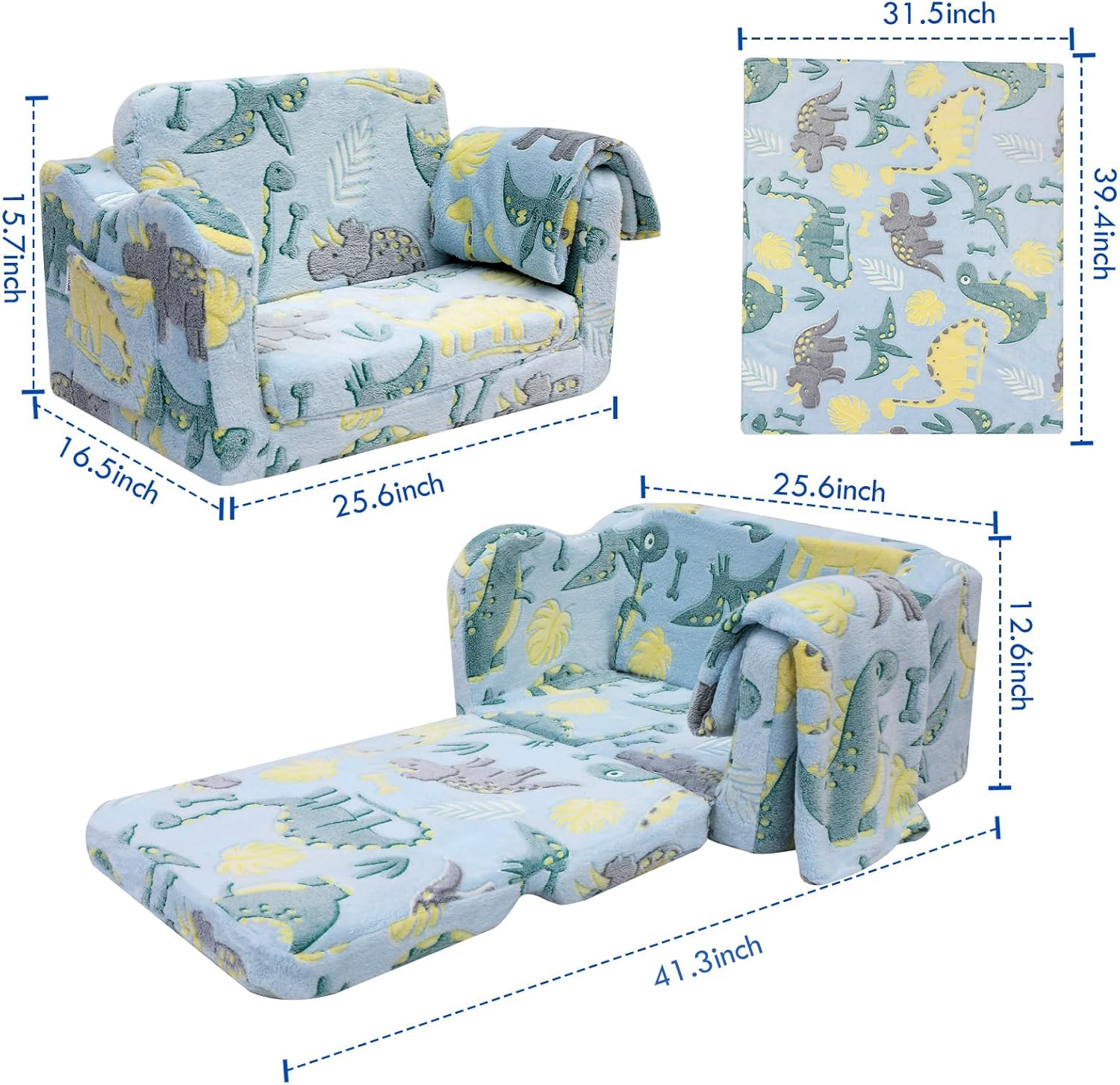 MeMoreCool Silla plegable para niños pequeños, sofá plegable de felpa suave para niños, sofá que brilla en la oscuridad, cómodo sillón reclinable