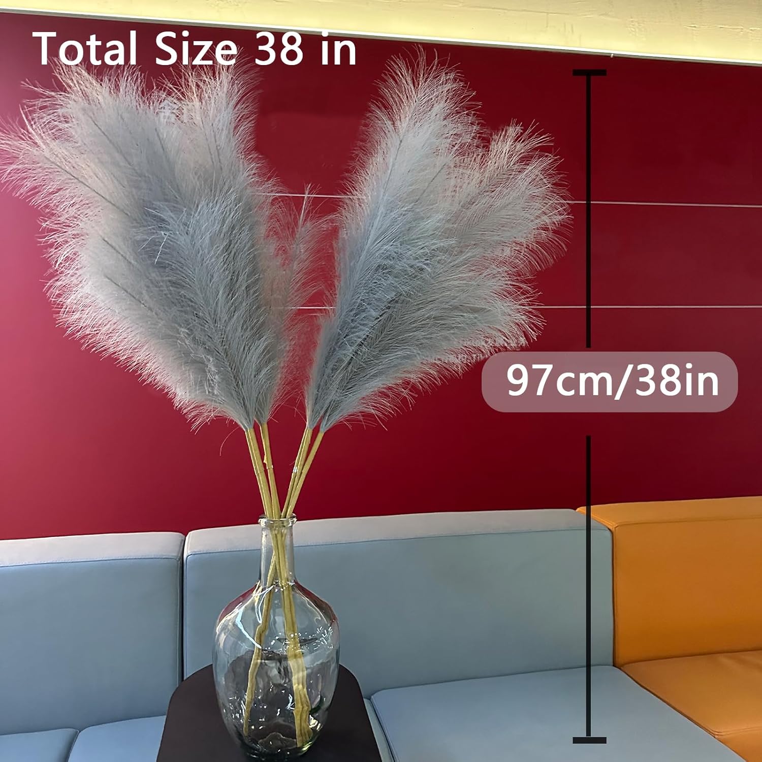 38 pulgadas 10 tallos falsos de hierba de las pampas alta  decoración de hierba de pampa alta gris pompas arreglo floral y relleno de jarrón para