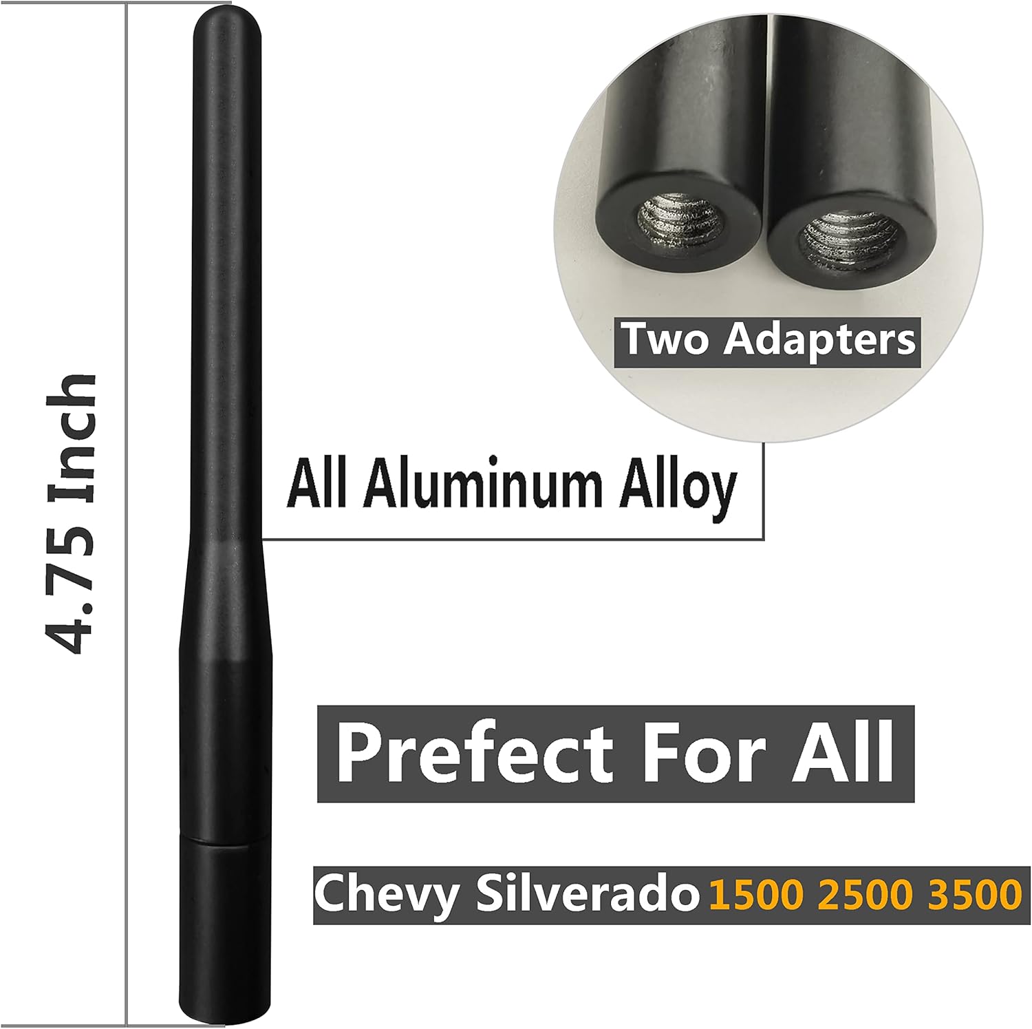Antena corta de aluminio de 4 pulgadas para Chevy Silverado 1500 (1999-2023), Chevrolet Silverado 2500 (1999-2023), Chevrolet Chevy Silverado 3500