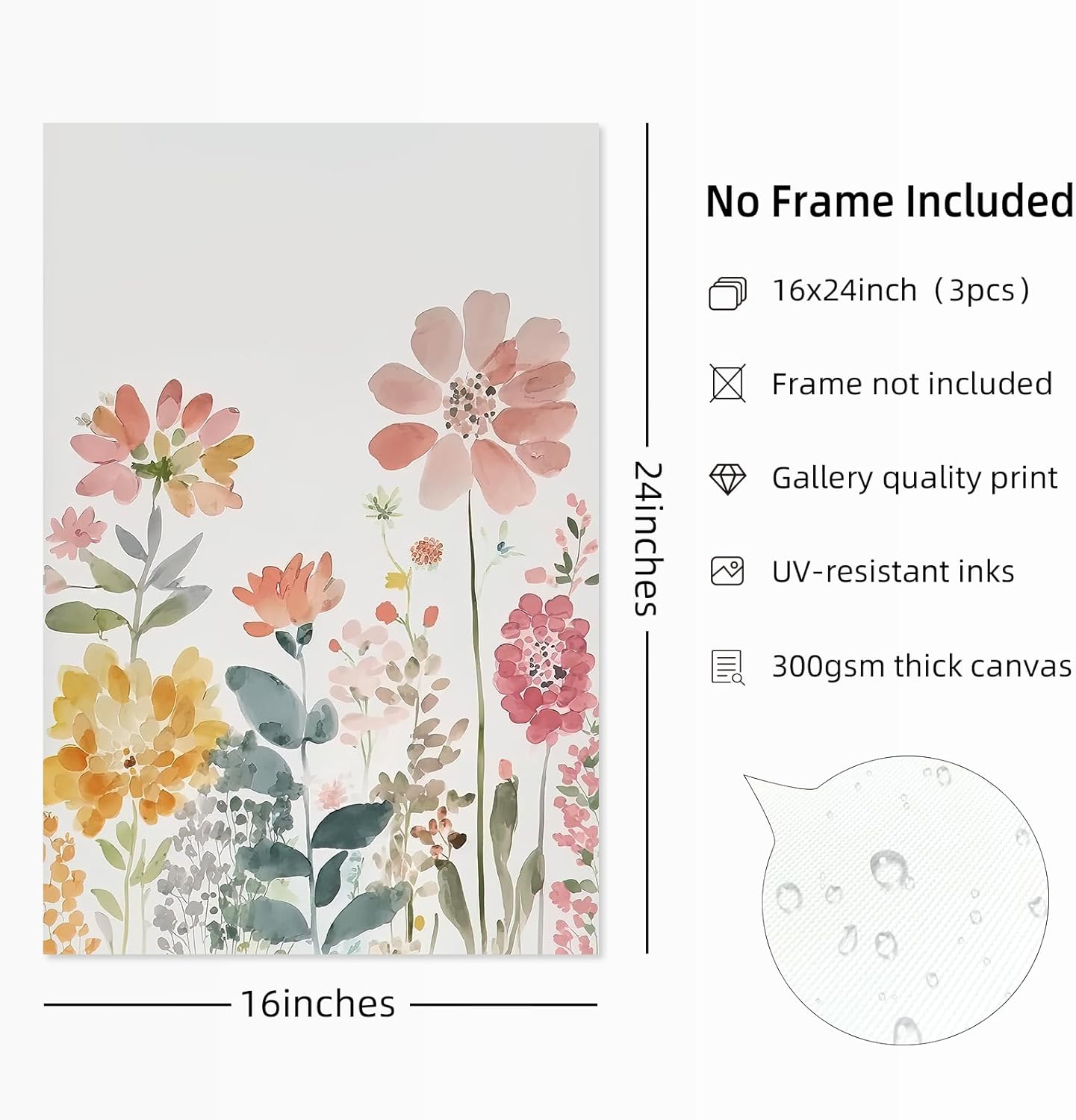 Arte de pared de flores silvestres en acuarela, lienzo floral botánico, arte de pared vintage, póster de pintura floral para sala de estar,