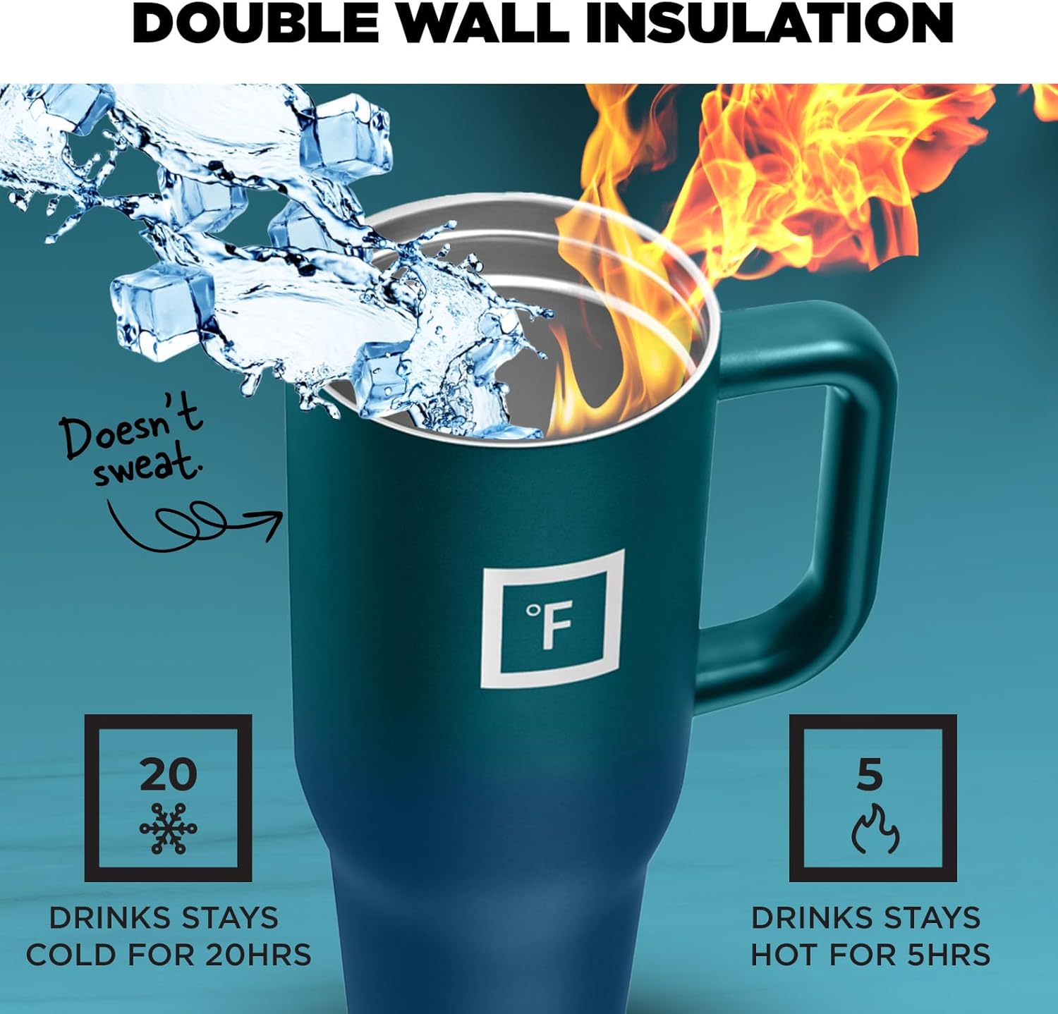 IRON FLASK Co-Pilot – Vaso aislado con popote y tapas abatibles, botella portavasos, para bebidas calientes y frías, a prueba de fugas, agua, taza