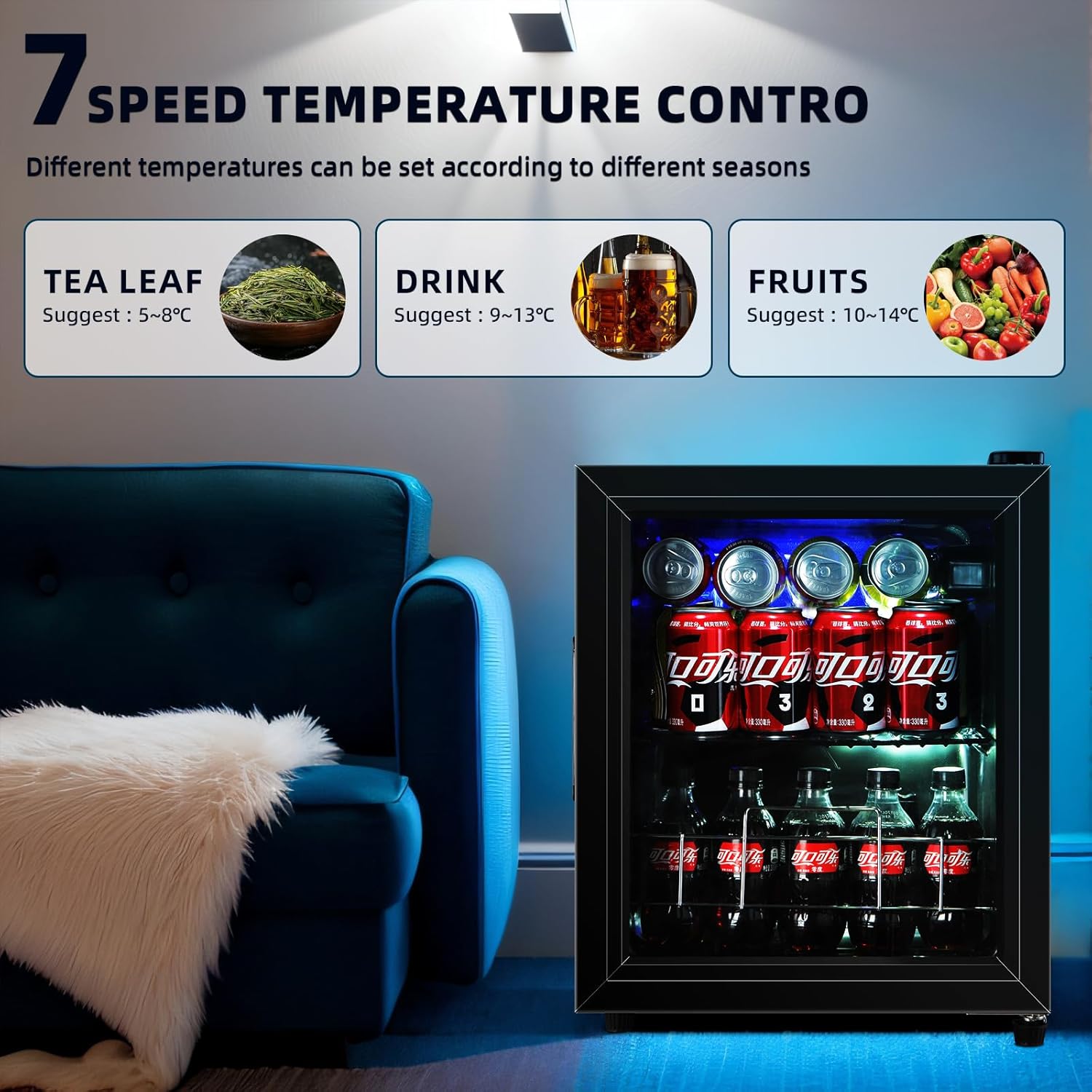 DRIXNO Refrigerador de bebidas MiniPequeño Refrigerador de 75 latas BebidaVinoCerveza Enfriador con Puerta de Vidrio OficinaBarDormitorio