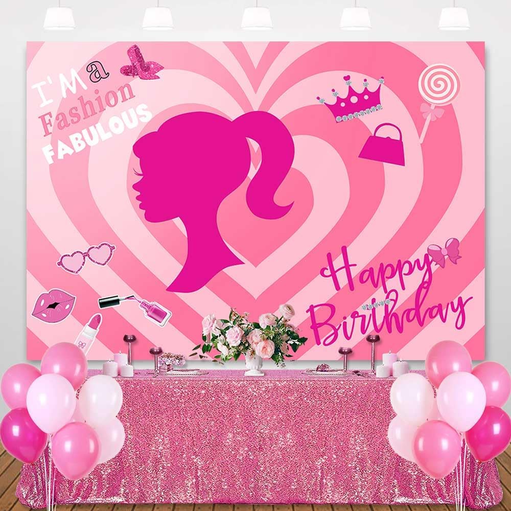 Sensfun Telón de fondo rosa con texto en inglés Happy Birthday para niña, decoración de fiesta de cumpleaños de princesa, fondo de fotografía, color
