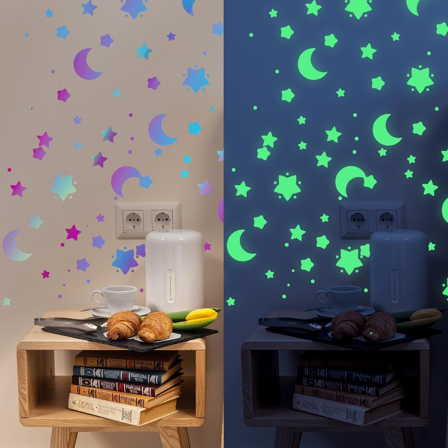 AHIJOY Vinilo adhesivo permanente que brilla en la oscuridad, 12 pulgadas x 10 pies, ópalo holográfico blanco a verde neón, vinilo adhesivo luminoso