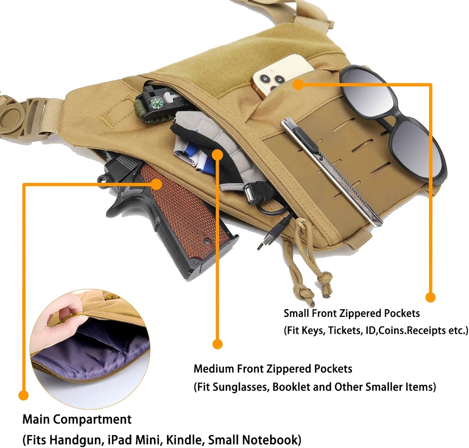 Bolsa de transporte oculta para hombres, bolsa de pecho de pistolas, bolsa cruzada antirladrón, mochila de bolsillo personal