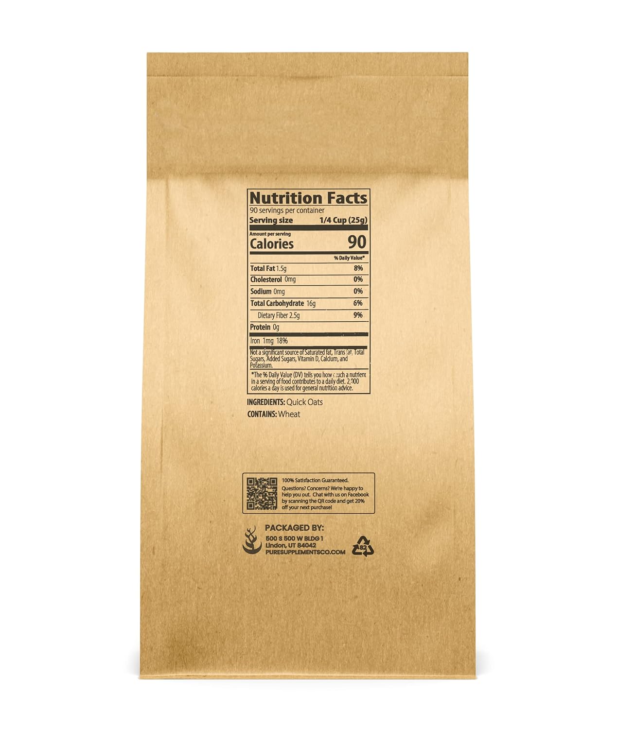 Pure Original Ingredients Quick Oats (5 lb) Cereal para el desayuno, grano entero, molido en el noroeste del Pacífico, embalaje ecológico,