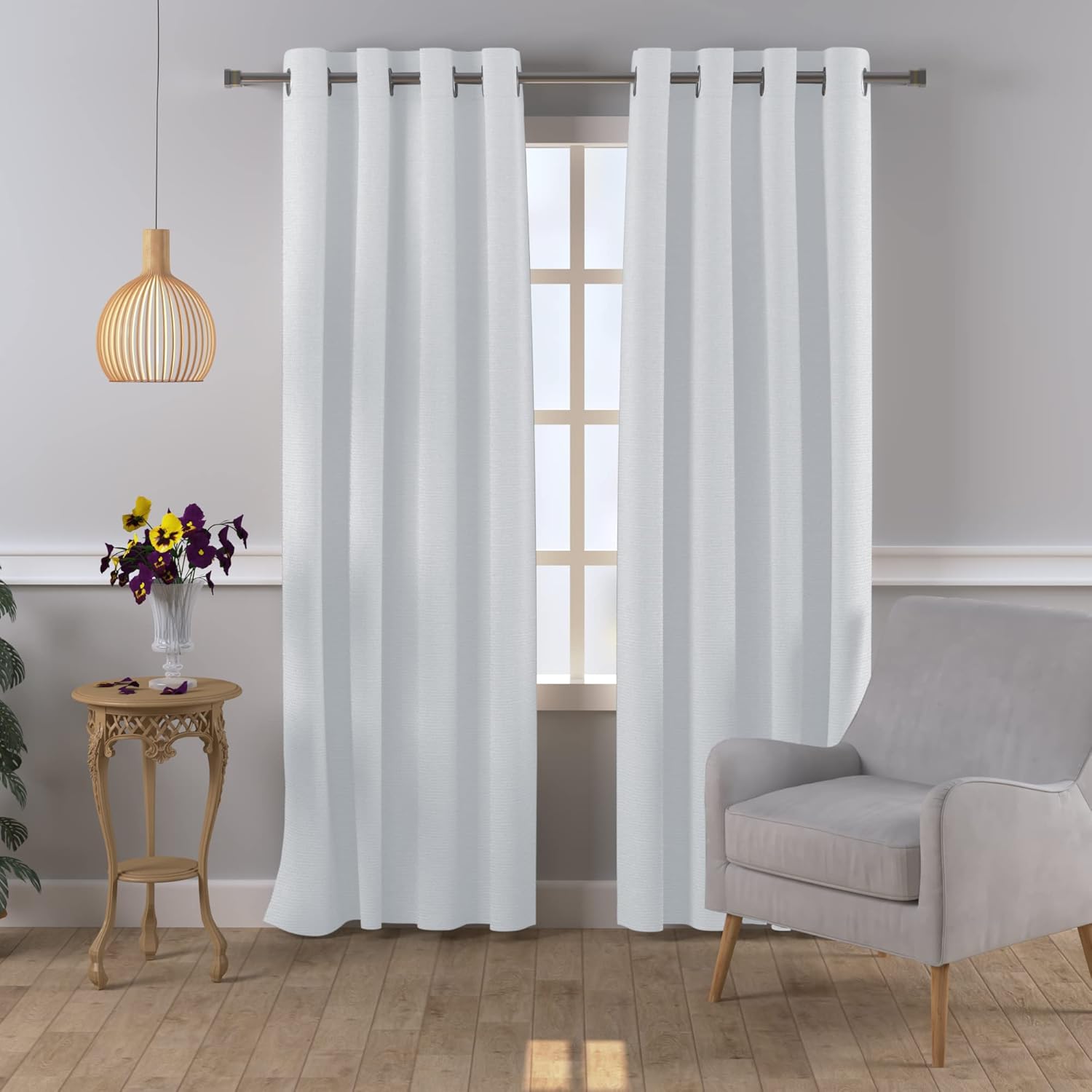 Cortinas de algodón largas y duraderas con ojales y 2 paneles de 108 pulgadas de largo x 50 pulgadas de ancho, color blanco, cortina de fondo