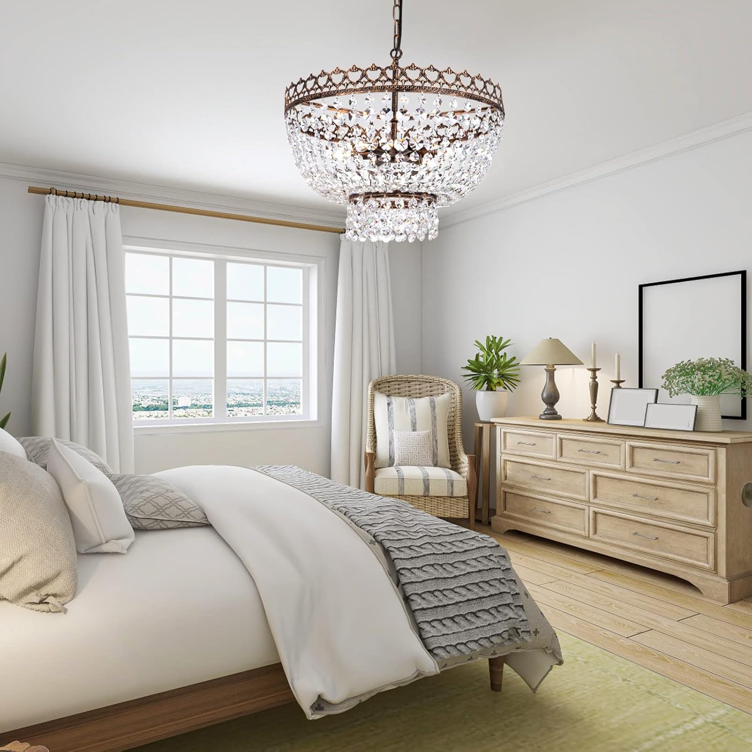 Wellmet Lámpara de araña moderna de cristal de 22 pulgadas, lámpara colgante ajustable contemporánea de 6 luces, para comedor, dormitorio, sala de