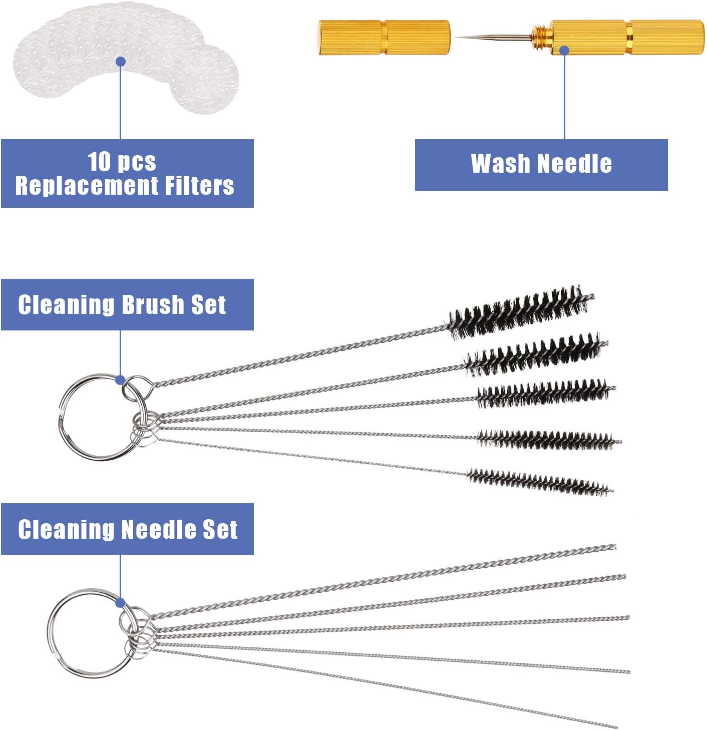 AGPTEK Kit de limpieza de aerógrafo de vidrio con aguja de limpieza, filtros de aerógrafo, aguja de raspador, aguja de limpieza y cepillos de tubo
