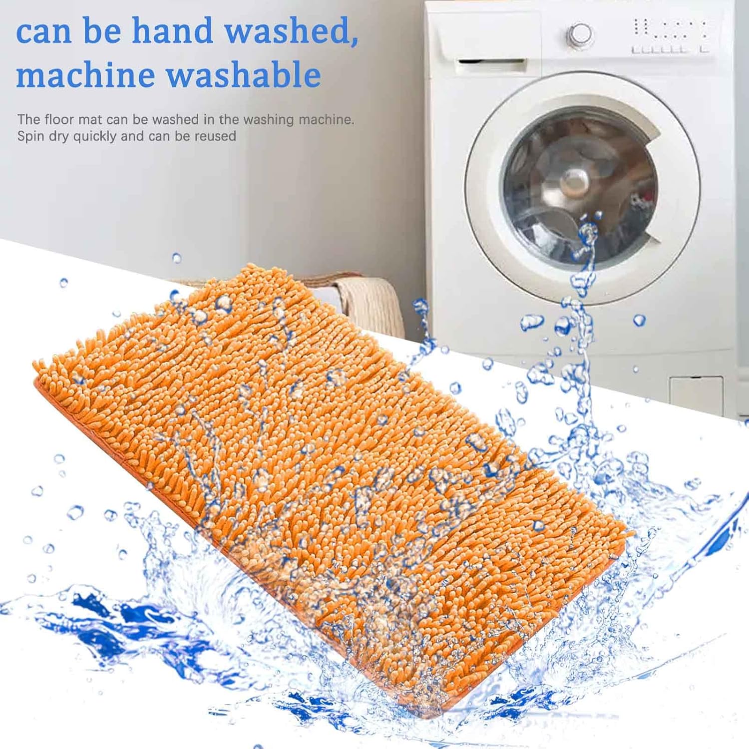 Tapete de cocina lavable de 24 x 16 pulgadas, naranja y rosa, tapete de baño antideslizante, suave, cómodo, peludo, duradero, grueso, lavable a
