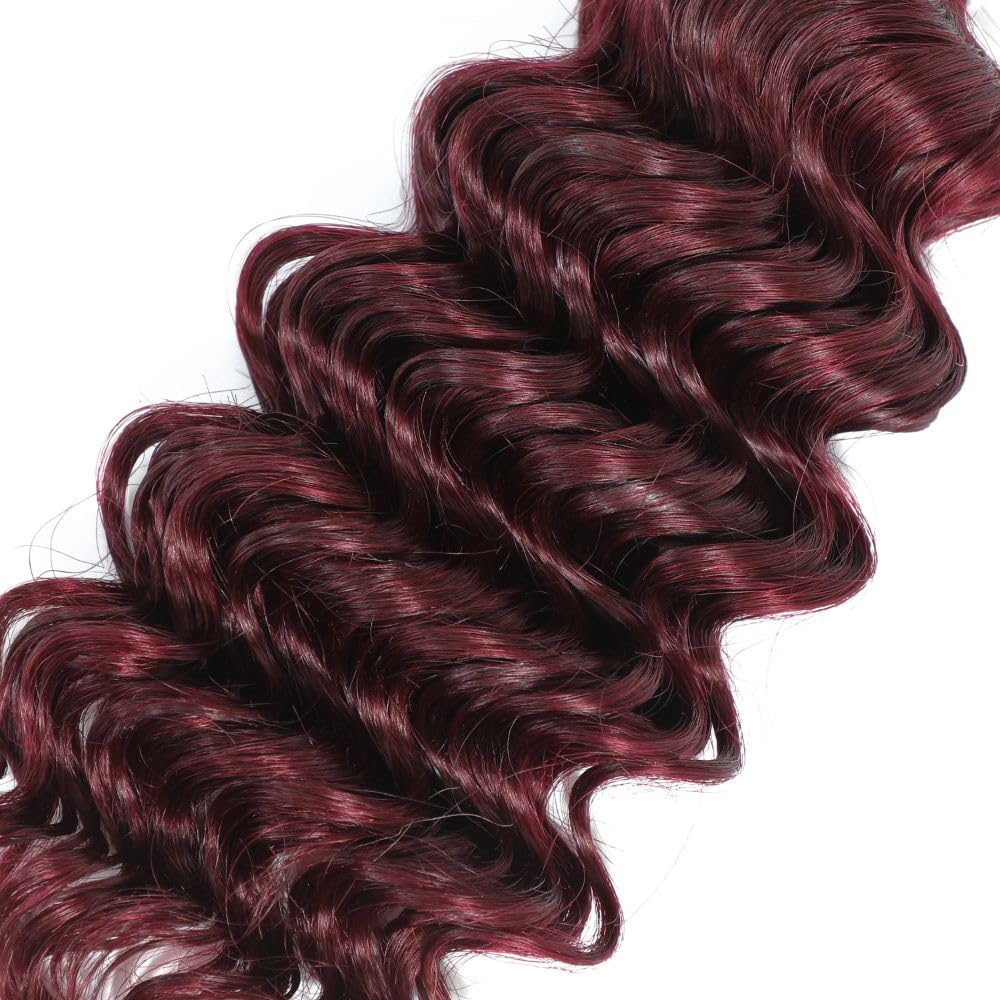 REMY HAIR – Extensiones de cabello humano virgen brasileño de 18 pulgadas, color rojo con ondas profundas, color #99j borgoña #99j, extensiones de