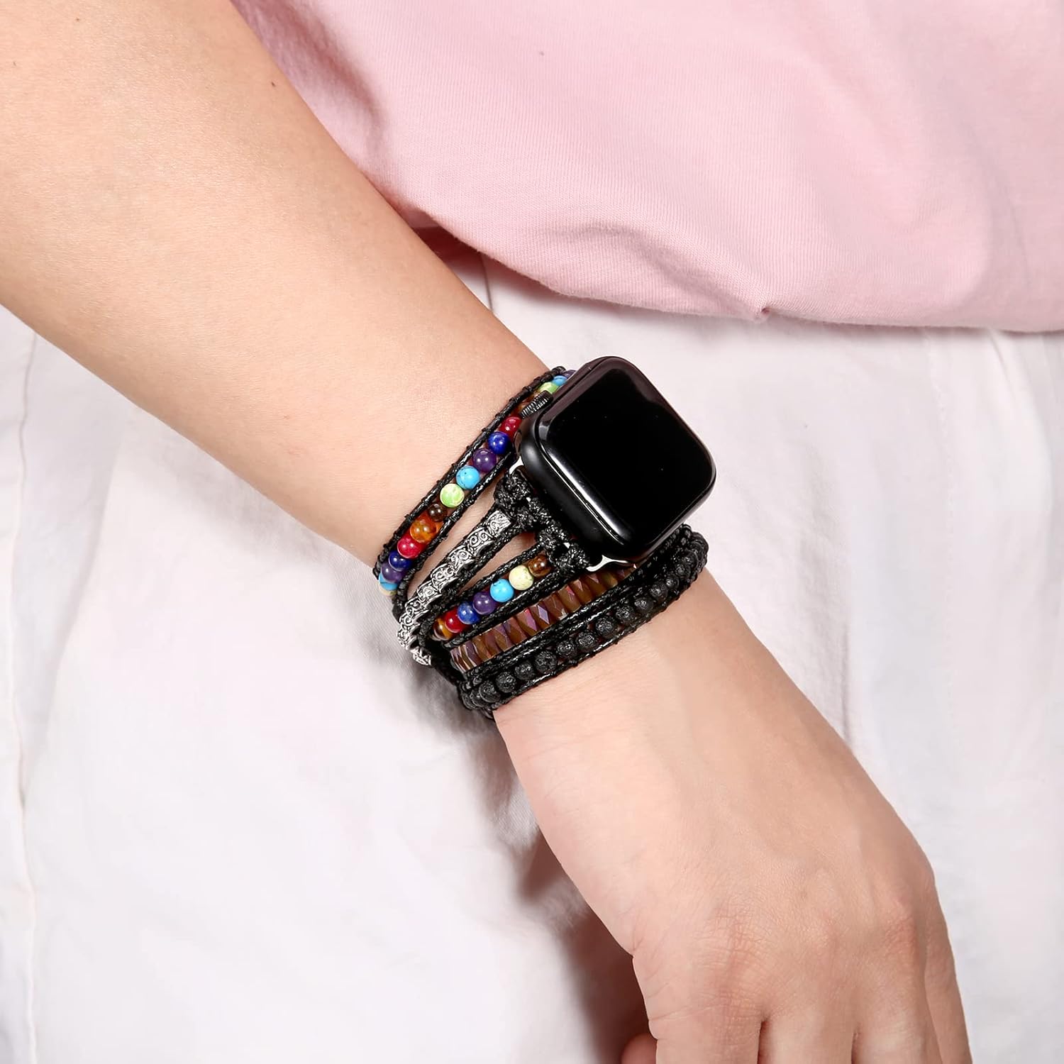 BOKIIWAY Correa de reloj bohemia hecha a mano con cuentas compatible con Apple Watch de 1.496 in1.575 in1.614 in1.654 in1.732 in1.772 in1.929
