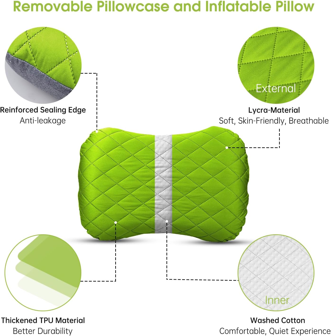 Almohada inflable para acampar con funda extraíble, almohadas de campamento ultraligeras y compactas para dormir, mochileros, senderismo, playa, al