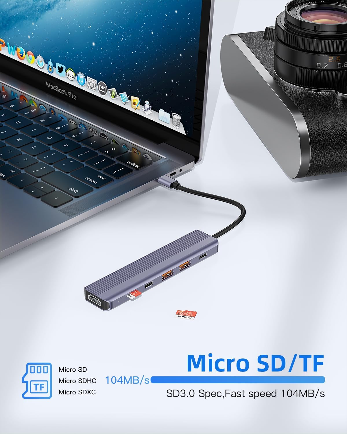Hub USB tipo C, concentrador USB C de 10 Gbps, divisor USB C con 1 USB C 3.2 y 2 puertos de datos USB A 3.2, HDMI 4K a 60 HZ, 100 W PD, lector de