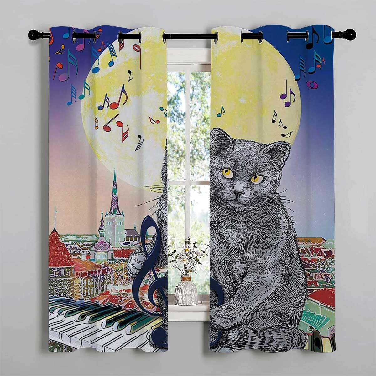 YANFENQI 2 Panel Curtain City Grommet Short Divisor De Habitaciones Cortinas para Separar Cuartos 55Inch Width by 55Inch Length,2 Panels