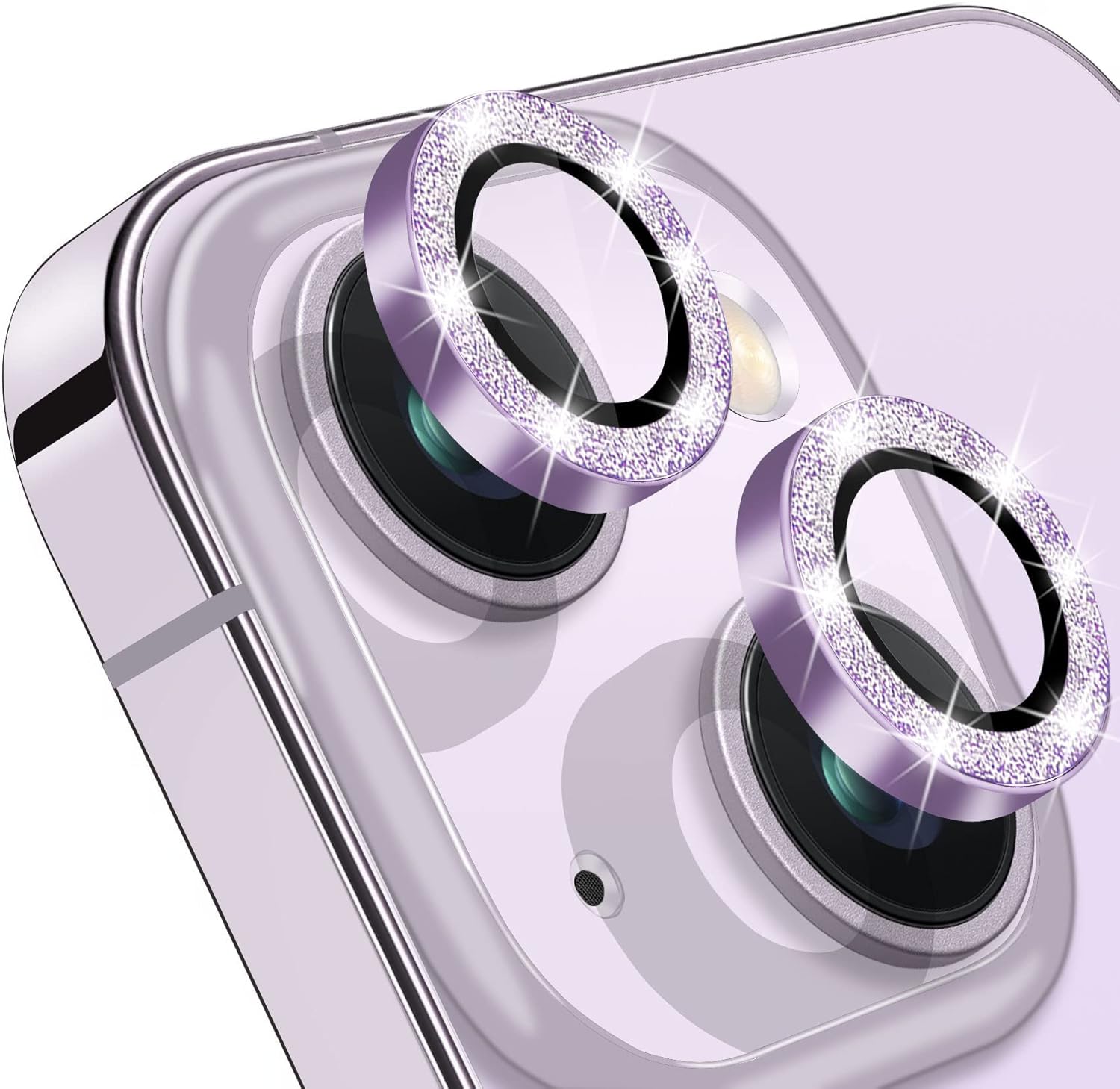 Protector de lente de cámara compatible con iPhone 14 y 14 Plus, cubierta de lente de diamante brillante con purpurina 9H, cubierta de cámara de