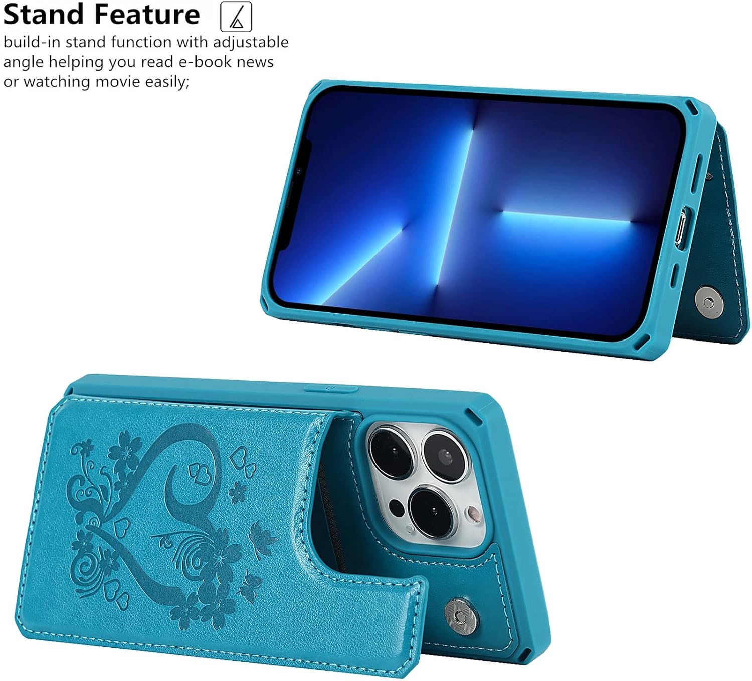 iCoverCase Funda para iPhone 13 Pro Max con soporte para tarjetas, iPhone 13 Pro Max Funda tipo cartera para mujer con correa para la muñeca bloqueo