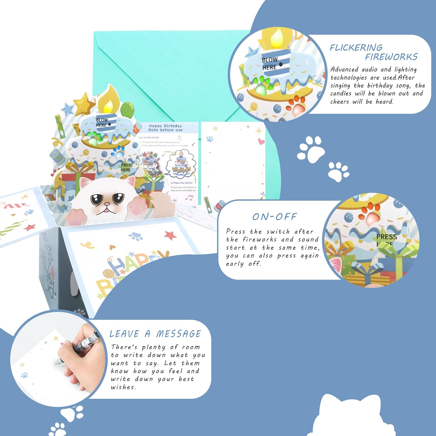 DTESL Tarjetas de cumpleaños divertidas 3D desplegables, tarjeta de cumpleaños de gato persa 3D para mujeres, tarjetas de felicitación de mamá o