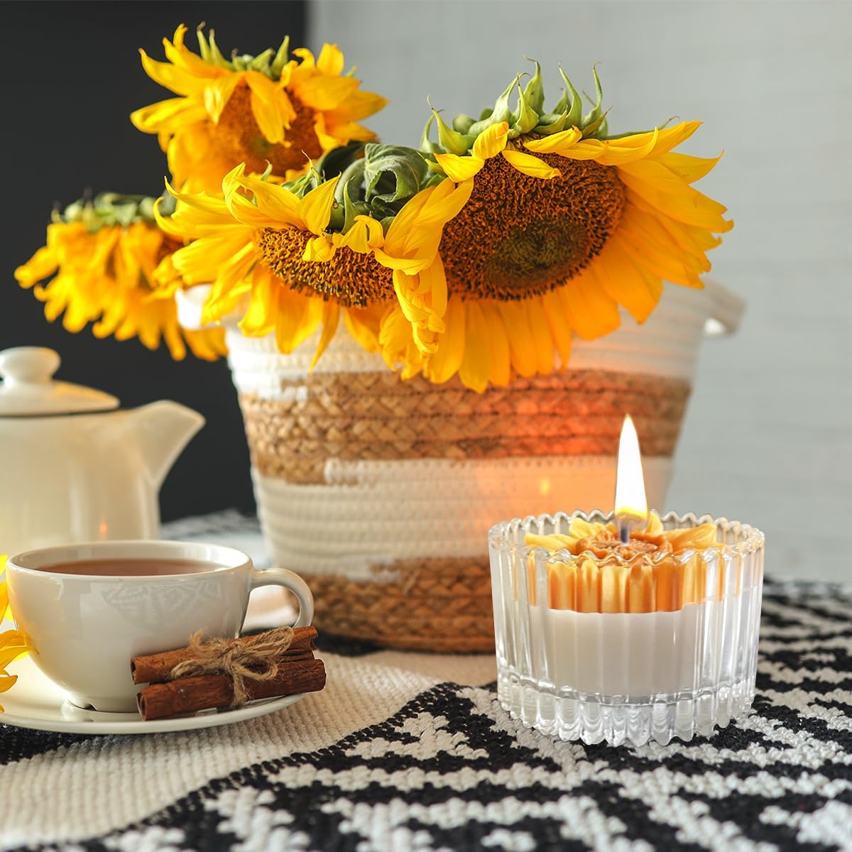 Vela de girasol amarilla en tarro de cristal, velas perfumadas lilas para decoración del hogar, regalo de Navidad de Acción de Gracias