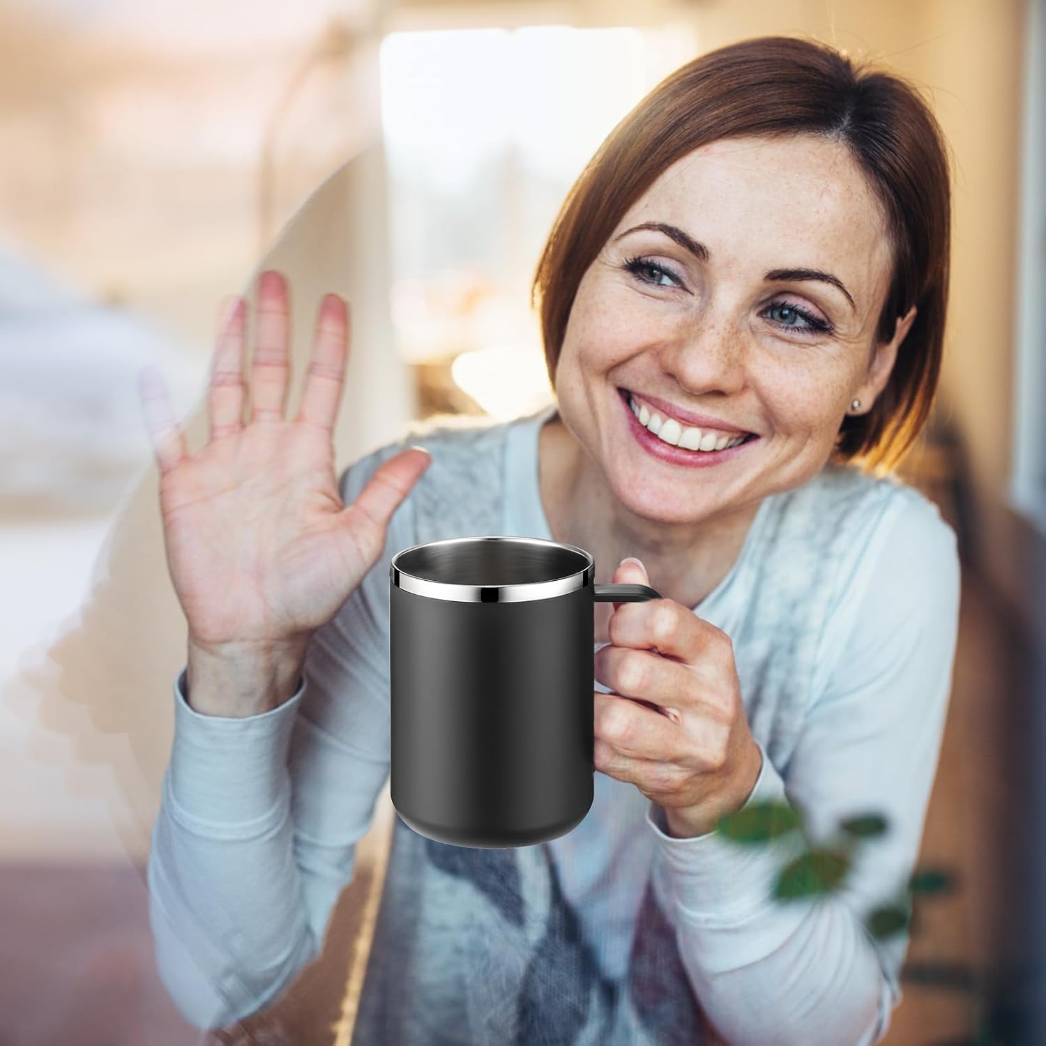 10 tazas de viaje de café reutilizables con aislamiento al vacío con tapa y asa, taza aislada de 17 onzas, taza de acero inoxidable de doble pared