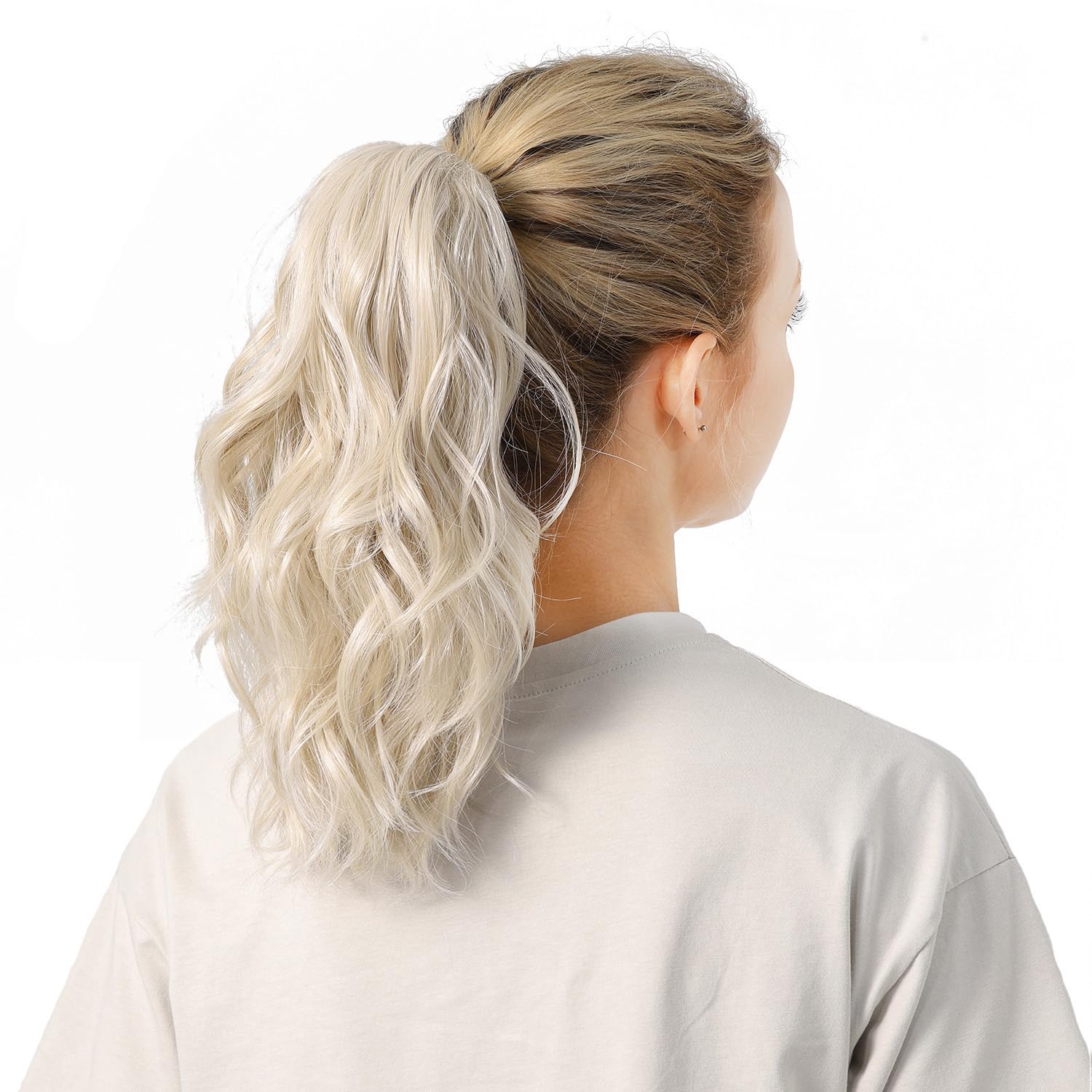 Colas de caballo gruesas y rizadas, extensión de cola de caballo ondulada sintética, extensiones de cabello con clip de cola de caballo mediana de