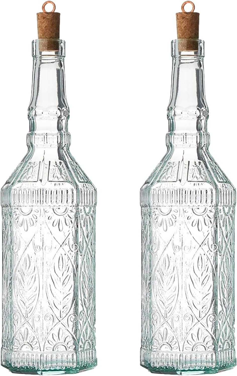 Bormioli Rocco Juego de 2 botellas Country Home Fiesole de 24 onzas con tapa de corcho natural, cristal de estrella teñido azul-verde, diseño