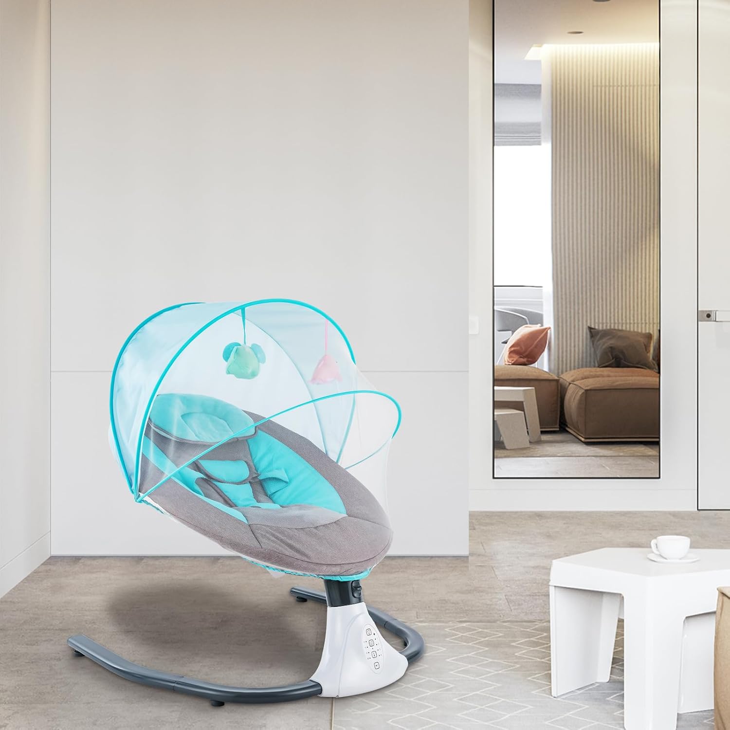 Columpio eléctrico para bebés con altavoz de música a control remoto, columpio para recién nacido con 4 velocidades de oscilación, balancín para