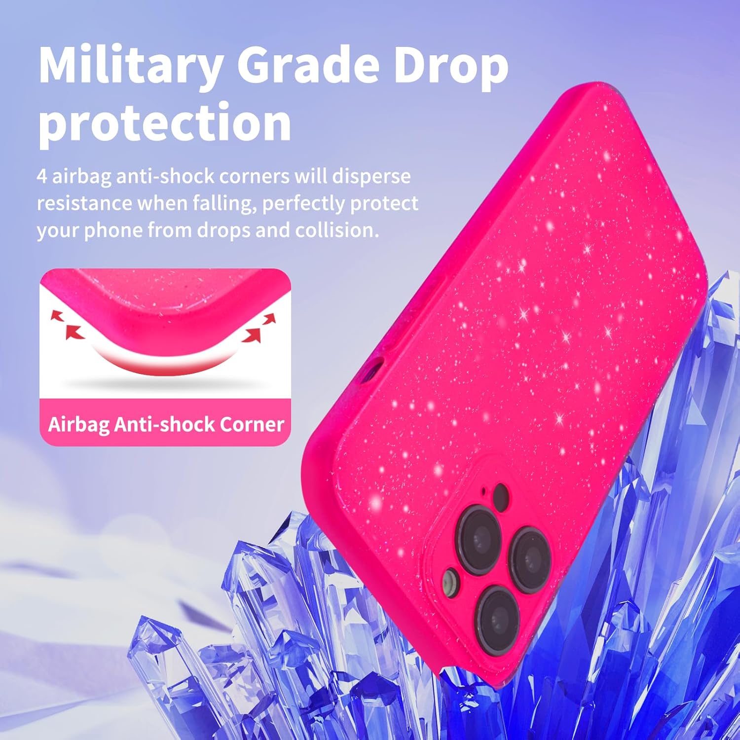Funda para iPhone 15 Pro Max con purpurina, para iPhone 15 Pro Max, rosa intenso para mujeres y niñas, funda de silicona suave para 15 Pro Max, rosa